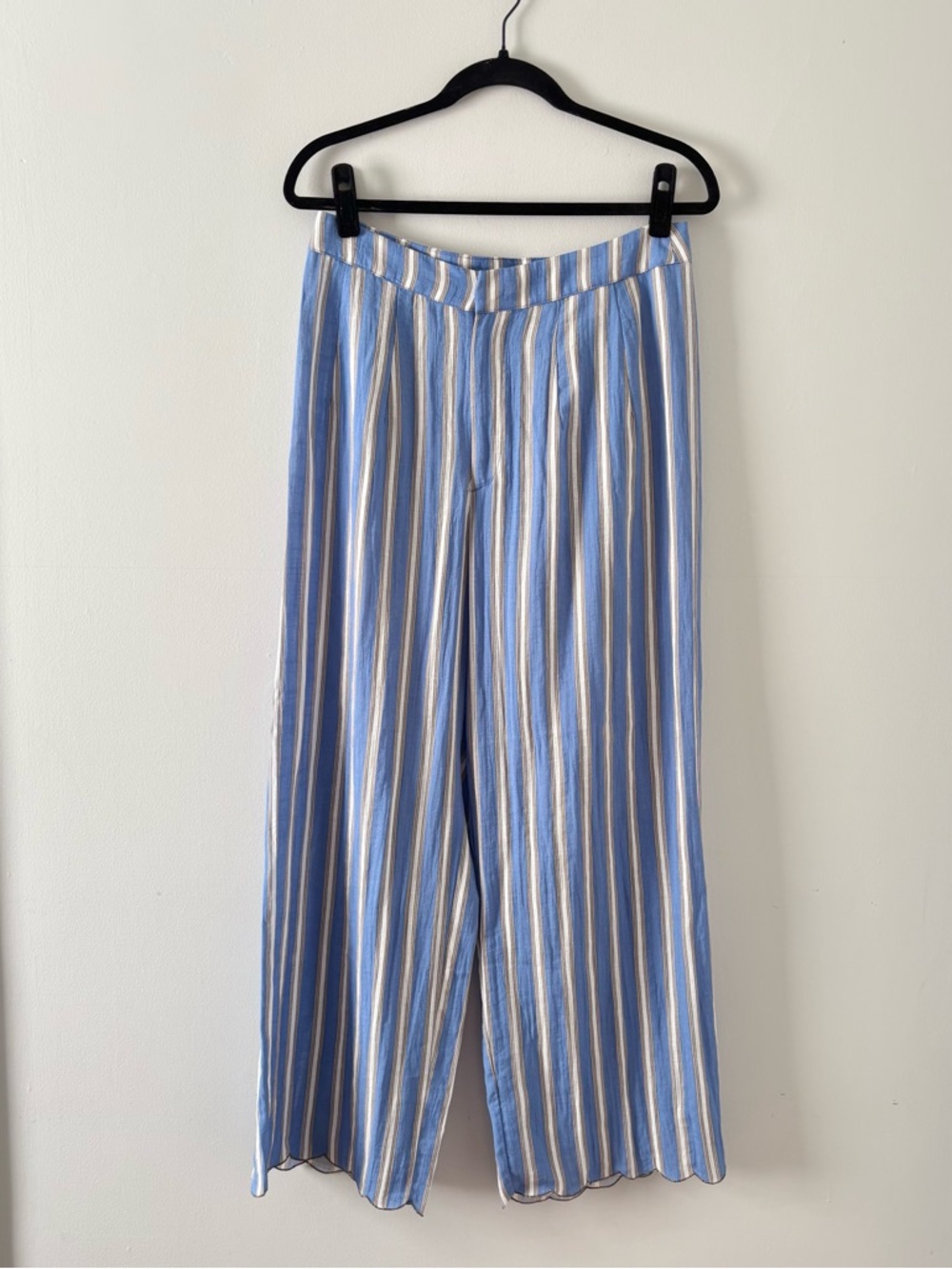 Aratta Silent Journey Striped Straight Leg Pant Scallop Trim Lightweight Cotton